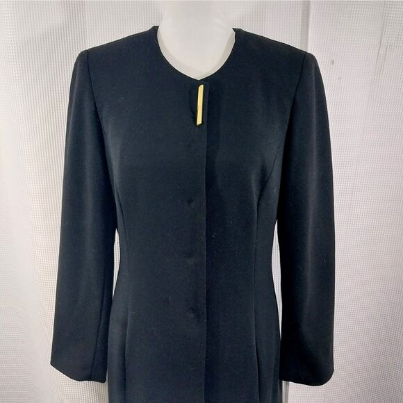 SHARAGANO NOIR! RICH BLACK UKTRA LONG, GOLD FRONT FOCAL POINT JACKET! SZ 10 - Picture 4 of 14